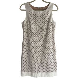 Jessica Howard White Linen Cotton Lace Sheath Dress Women’s Size 8 M Wedding